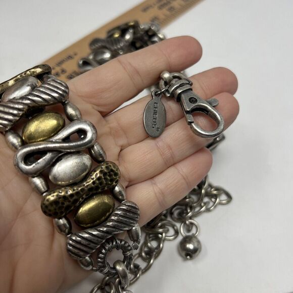 Chicos Belt Chain Heavy Brass And Silver Tone Brutalist Up To 40" Waist Infinity - Picture 4 of 11